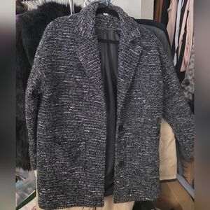 Divided Black and White Tweed Trench Coat